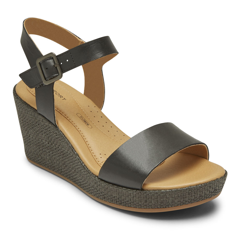 Sandalias Rockport Mujer Mexico - Lyla Ankle-Strap Negros - FMKJH4572